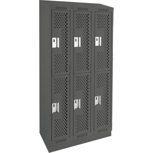 Clean Line Lockers, 2 -tier, Bank of 3, 36" x 18" x 82", Steel, Charcoal, Rivet (Assembled), Perforated Mukwa Safety Services