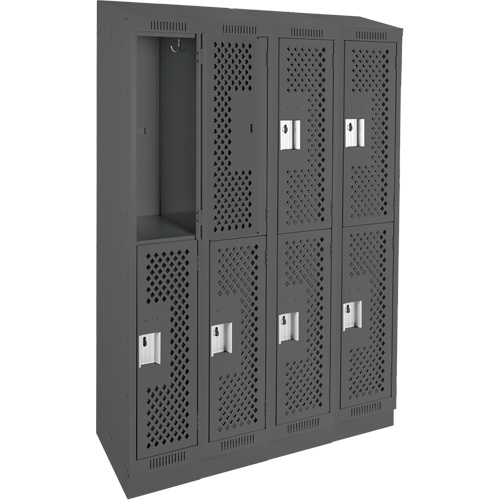 Clean Line Lockers, 2 -tier, Bank of 4, 48" x 18" x 82", Steel, Charcoal, Rivet (Assembled), Perforated Mukwa Safety Services