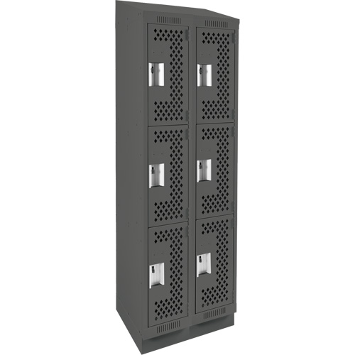 Clean Line Lockers, 3 -tier, Bank of 2, 24" x 15" x 82", Steel, Charcoal, Rivet (Assembled), Perforated Mukwa Safety Services