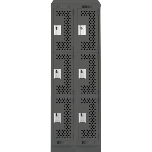 Clean Line Lockers, 3 -tier, Bank of 2, 24" x 15" x 82", Steel, Charcoal, Rivet (Assembled), Perforated Mukwa Safety Services
