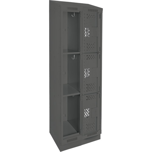 Clean Line Lockers, 3 -tier, Bank of 2, 24" x 15" x 82", Steel, Charcoal, Rivet (Assembled), Perforated Mukwa Safety Services