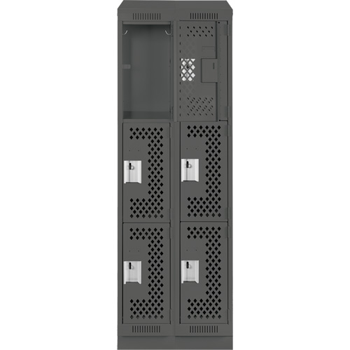 Clean Line Lockers, 3 -tier, Bank of 2, 24" x 15" x 82", Steel, Charcoal, Rivet (Assembled), Perforated Mukwa Safety Services