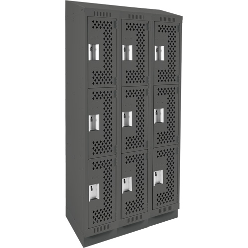Casiers Clean Line, 3 niveaux, Bloc de 3, 36" x 15" x 82", Acier, Charbon, Rivet (assembl&eacute;), Perfor&eacute; Mukwa Safety Services