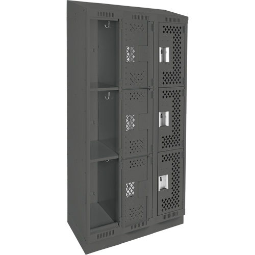 Casiers Clean Line, 3 niveaux, Bloc de 3, 36" x 15" x 82", Acier, Charbon, Rivet (assembl&eacute;), Perfor&eacute; Mukwa Safety Services
