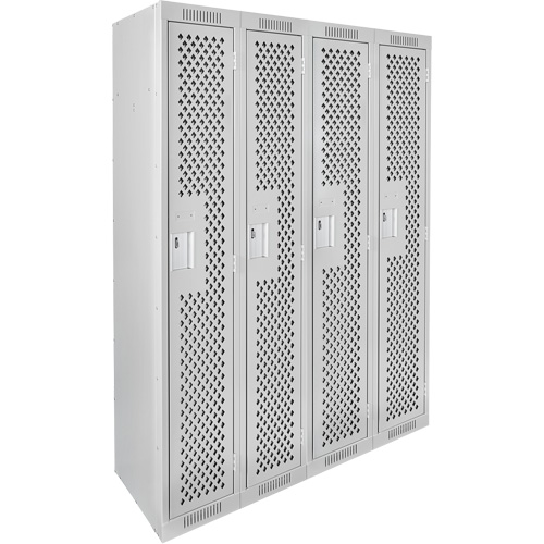 Clean Line Lockers, Bank of 4, 48" x 15" x 72", Steel, Grey, Rivet (Assembled), Perforated Mukwa Safety Services