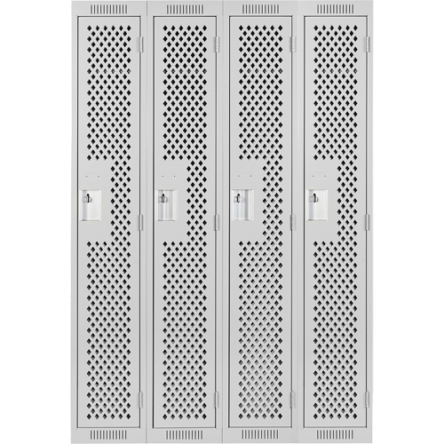 Clean Line Lockers, Bank of 4, 48" x 15" x 72", Steel, Grey, Rivet (Assembled), Perforated Mukwa Safety Services