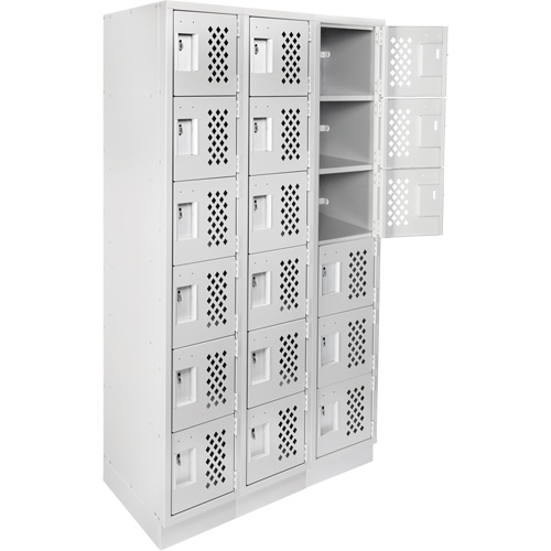 Clean-Line Perforated Lockerette, 6 -tier, Bank of 3, 12" x 72" x 12", Steel Mukwa Safety Services