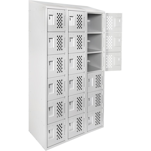 Clean-Line Perforated Lockerette, 6 -tier, Bank of 3, 15" x 72" x 12", Steel Mukwa Safety Services