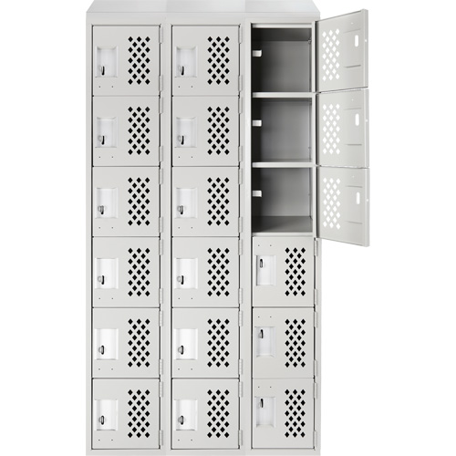 Clean-Line Perforated Lockerette, 6 -tier, Bank of 3, 15" x 72" x 12", Steel Mukwa Safety Services