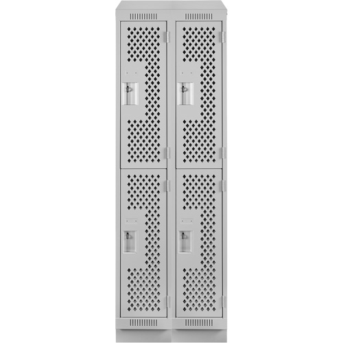 Clean Line Lockers, 2 -tier, Bank of 2, 24" x 12" x 82", Steel, Grey, Rivet (Assembled), Perforated Mukwa Safety Services