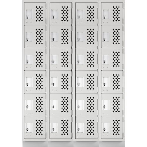 Assembled Clean Line Perforated Economy Lockers, 6 -tier, Bank of 4, 18" x 72" x 12", Steel Mukwa Safety Services