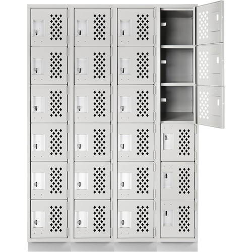 Assembled Clean Line Perforated Economy Lockers, 6 -tier, Bank of 4, 18" x 72" x 12", Steel Mukwa Safety Services
