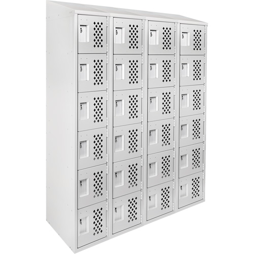 Assembled Clean Line Perforated Economy Lockers, 6 -tier, Bank of 4, 18" x 72" x 12", Steel Mukwa Safety Services