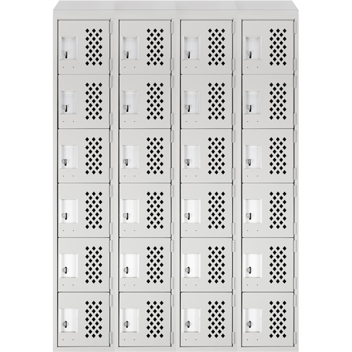 Assembled Clean Line Perforated Economy Lockers, 6 -tier, Bank of 4, 18" x 72" x 12", Steel Mukwa Safety Services