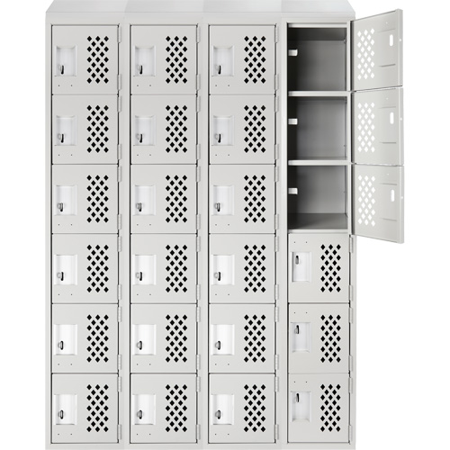 Assembled Clean Line Perforated Economy Lockers, 6 -tier, Bank of 4, 18" x 72" x 12", Steel Mukwa Safety Services