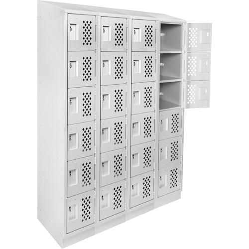 Assembled Clean Line Perforated Economy Lockers, 6 -tier, Bank of 4, 18" x 72" x 12", Steel Mukwa Safety Services