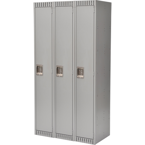 Lockers, Bank of 3, 36" x 18" x 72", Steel, Grey, Rivet (Assembled) Mukwa Safety Services