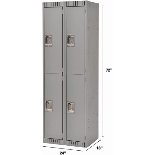 Casiers, 2 niveaux, Bloc de 2, 24" x 18" x 72", Acier, Gris, D&eacute;mont&eacute; Mukwa Safety Services
