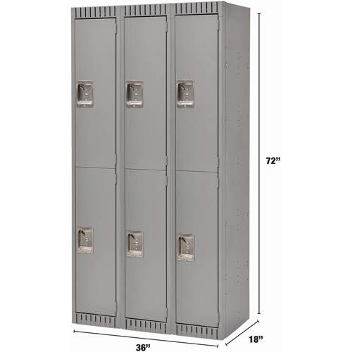 Casiers, 2 niveaux, Bloc de 3, 36" x 18" x 72", Acier, Gris, Rivet (assembl&eacute;) Mukwa Safety Services