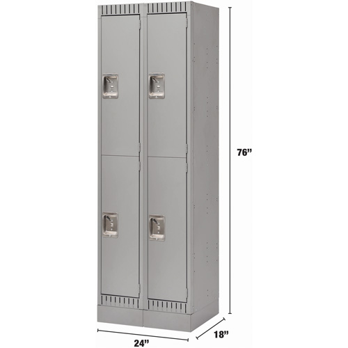 Lockers, 2 -tier, Bank of 2, 24" x 18" x 76", Steel, Grey, Knocked Down Mukwa Safety Services