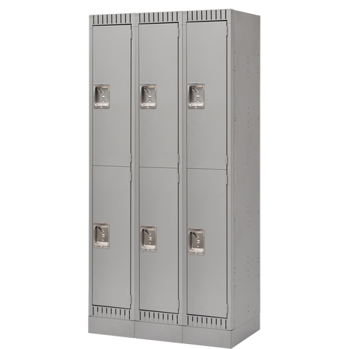 Lockers, 2 -tier, Bank of 3, 36" x 18" x 76", Steel, Grey, Knocked Down Mukwa Safety Services