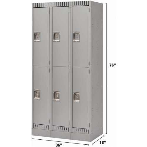 Lockers, 2 -tier, Bank of 3, 36" x 18" x 76", Steel, Grey, Knocked Down Mukwa Safety Services