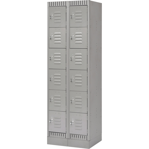 Lockers, 6 -tier, Bank of 2, 24" x 18" x 76", Steel, Grey, Knocked Down Mukwa Safety Services