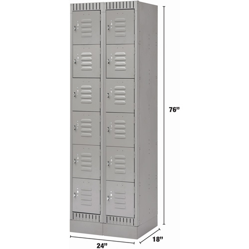 Lockers, 6 -tier, Bank of 2, 24" x 18" x 76", Steel, Grey, Knocked Down Mukwa Safety Services