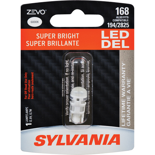 168 Mini-ampoule automobile Zevo, DEL, 0,7 W, Blanc Mukwa Safety Services