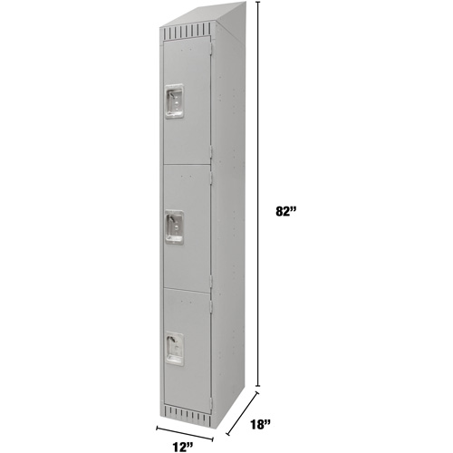 Lockers, 3 -tier, 12" x 18" x 82", Steel, Grey, Knocked Down Mukwa Safety Services