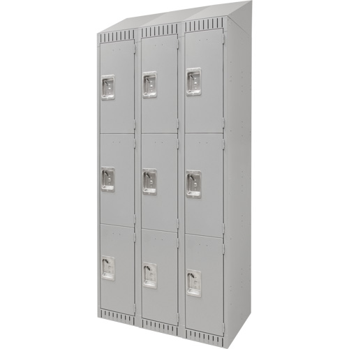 Lockers, 3 -tier, Bank of 3, 36" x 18" x 82", Steel, Grey, Knocked Down Mukwa Safety Services