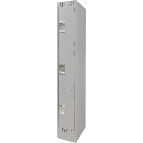 Lockers, 3 -tier, 12" x 18" x 76", Steel, Grey, Knocked Down Mukwa Safety Services