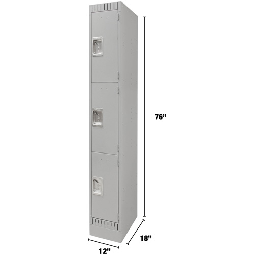 Lockers, 3 -tier, 12" x 18" x 76", Steel, Grey, Knocked Down Mukwa Safety Services