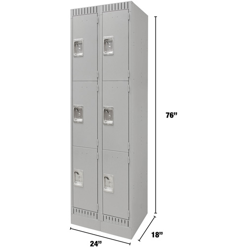 Casiers, 3 niveaux, Bloc de 2, 24" x 18" x 76", Acier, Gris, D&eacute;mont&eacute; Mukwa Safety Services