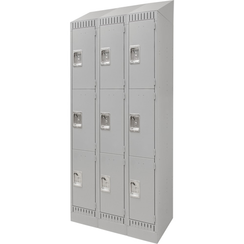 Lockers, 3 -tier, Bank of 3, 36" x 18" x 86", Steel, Grey, Knocked Down Mukwa Safety Services