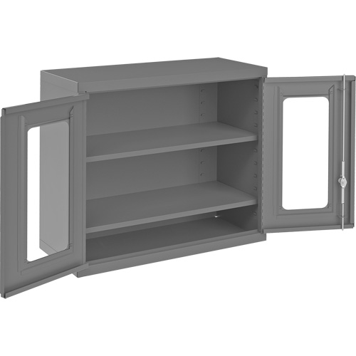 Wall-Mountable Storage Cabinet with Clearview Doors, 26-15/16" H x 29-7/8" W x 13-11/16" D, 2 Shelves, Steel, Grey Mukwa Safety Services