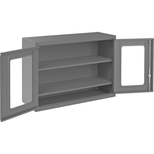 Armoire de rangement murale avec portes transparentes, 26-15/16" h x 35-7/8" la x 13-11/16" p, 2 tablettes, Acier, Gris Mukwa Safety Services