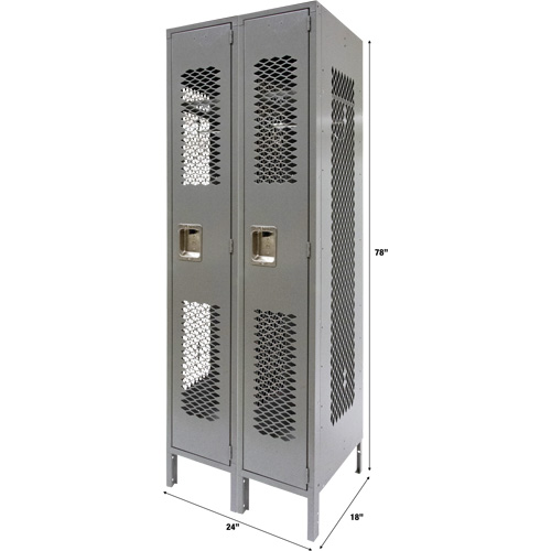 Casiers ventil&eacute;s, Bloc de 2, 24" x 18" x 78", Acier, Gris, D&eacute;mont&eacute;, Perfor&eacute; Mukwa Safety Services