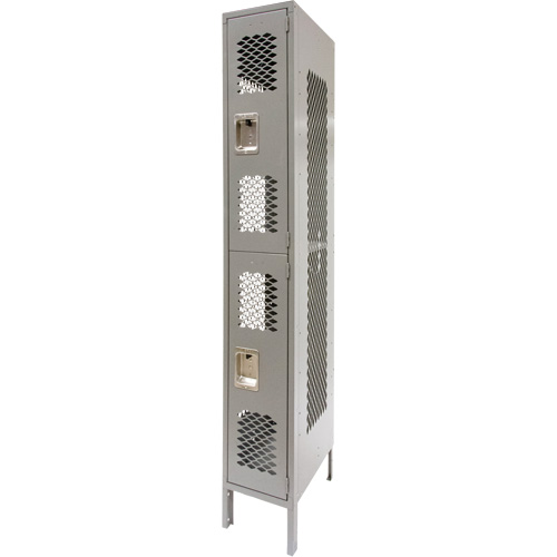 Vented Lockers, 2 -tier, 12" x 18" x 78", Steel, Grey, Knocked Down, Perforated Mukwa Safety Services