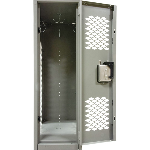 Vented Lockers, 2 -tier, Bank of 2, 24" x 18" x 88", Steel, Grey, Knocked Down, Perforated Mukwa Safety Services