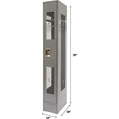Vented Lockers, 12" x 18" x 78", Steel, Grey, Knocked Down, Perforated Mukwa Safety Services