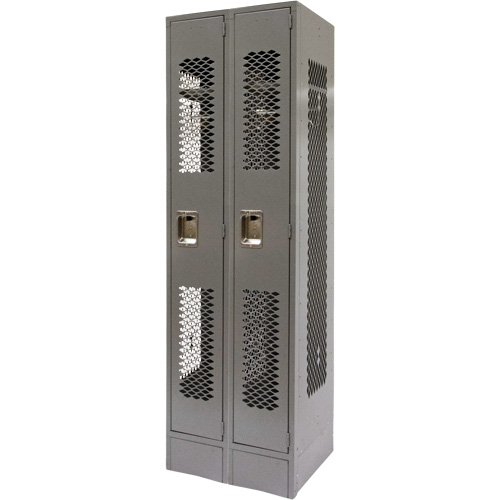 Vented Lockers, Bank of 2, 24" x 18" x 78", Steel, Grey, Knocked Down, Perforated Mukwa Safety Services