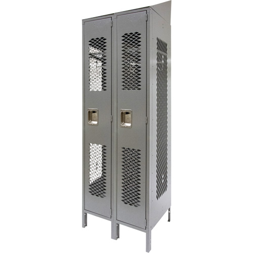 Vented Lockers, Bank of 2, 24" x 18" x 88", Steel, Grey, Knocked Down, Perforated Mukwa Safety Services