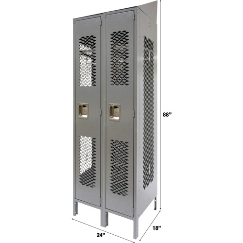 Vented Lockers, Bank of 2, 24" x 18" x 88", Steel, Grey, Knocked Down, Perforated Mukwa Safety Services
