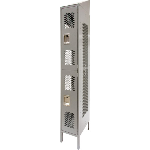 Casiers ventil&eacute;s, 2 niveaux, 12" x 18" x 88", Acier, Gris, D&eacute;mont&eacute;, Perfor&eacute; Mukwa Safety Services
