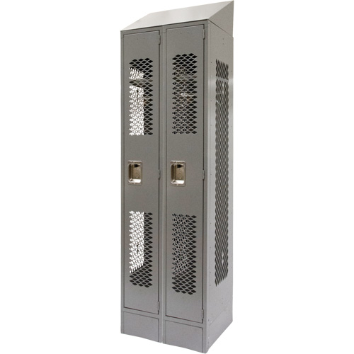 Vented Lockers, Bank of 2, 24" x 18" x 88", Steel, Grey, Knocked Down, Perforated Mukwa Safety Services