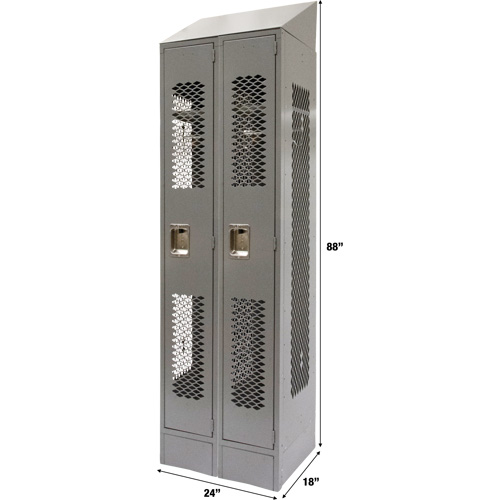 Vented Lockers, Bank of 2, 24" x 18" x 88", Steel, Grey, Knocked Down, Perforated Mukwa Safety Services