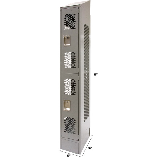 Casiers ventil&eacute;s, 2 niveaux, 12" x 18" x 88", Acier, Gris, D&eacute;mont&eacute;, Perfor&eacute; Mukwa Safety Services