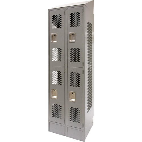 Vented Lockers, 2 -tier, Bank of 2, 24" x 18" x 88", Steel, Grey, Knocked Down, Perforated Mukwa Safety Services
