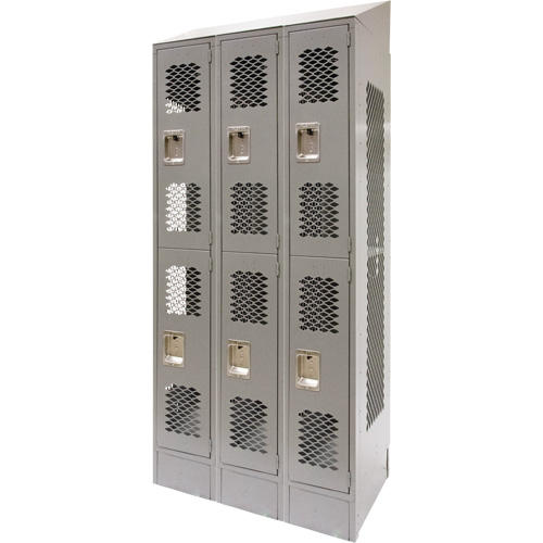 Casiers ventil&eacute;s, 2 niveaux, Bloc de 3, 36" x 18" x 88", Acier, Gris, D&eacute;mont&eacute;, Perfor&eacute; Mukwa Safety Services